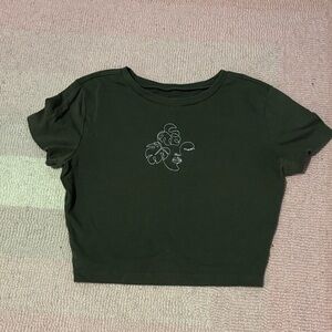 Dark Green Graphic Crop Top